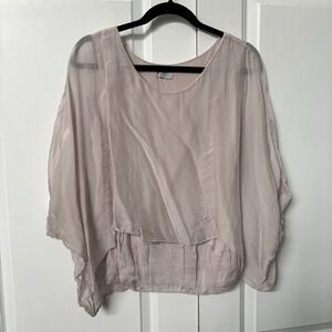 Lara G Silk Shirt Womens L Pink Neutral Batwing Sheer Layered Top Boho Vacation